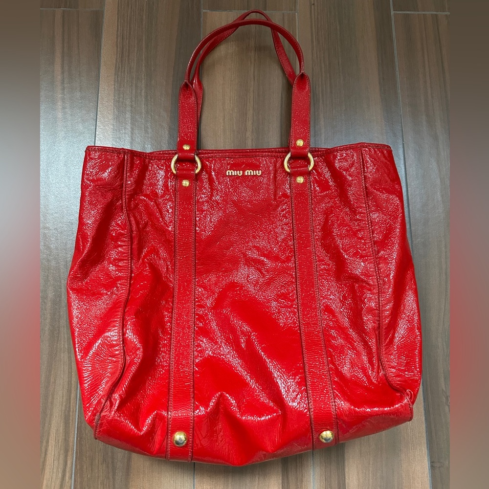 Distressed leather Miu Miu rare vintage tote bag